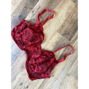 Adored BY Adore Me Chelsea Unlined Underwire Floral Lace Red Bra 40D